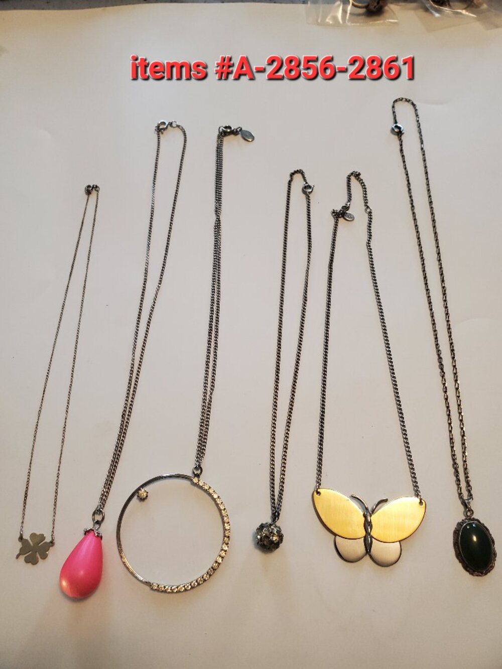 6 Silver Chain Necklaces, items # A-2856-2861,. wt . 41 grams.